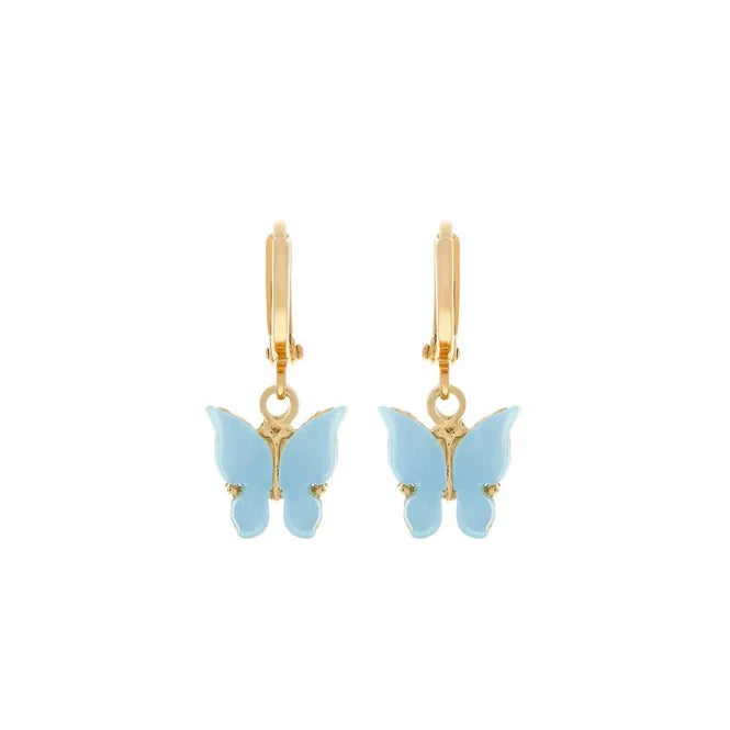 Baby Blue Butterfly Huggie Gold Earrings