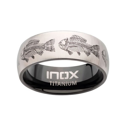 Men's Titanium Black Fishbone Design Ring 9