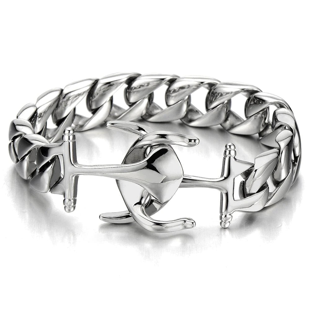 Marine Anchor with Curb Chain Stainless Steel Bracelet