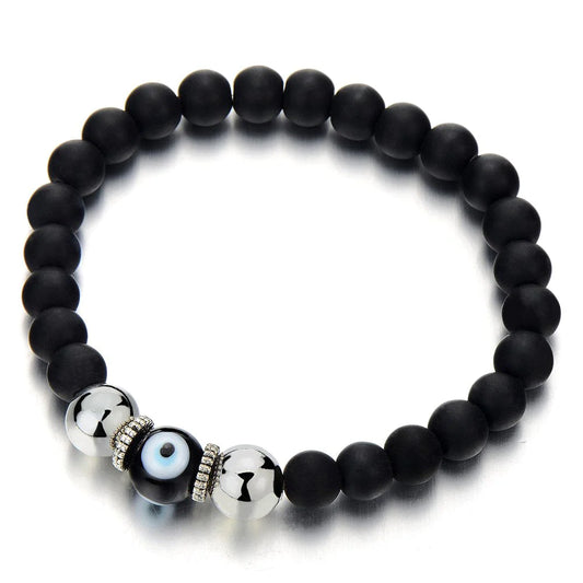 Matte Black Bead with Evil Eye Bracelet