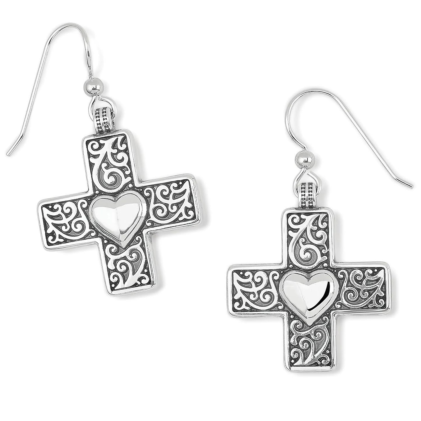 Carlotta Heart Cross French Wire Earrings